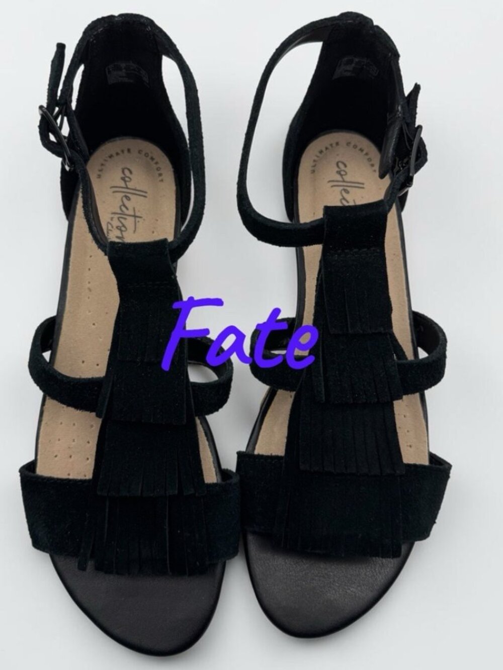Clarks Sandals Wedge Abigail Sun Black Suede Daim Noir Shoes - Brand New